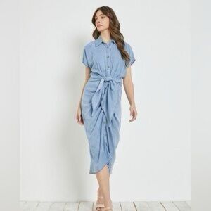 Mustard Seed Chambray Tie-Waist Dress